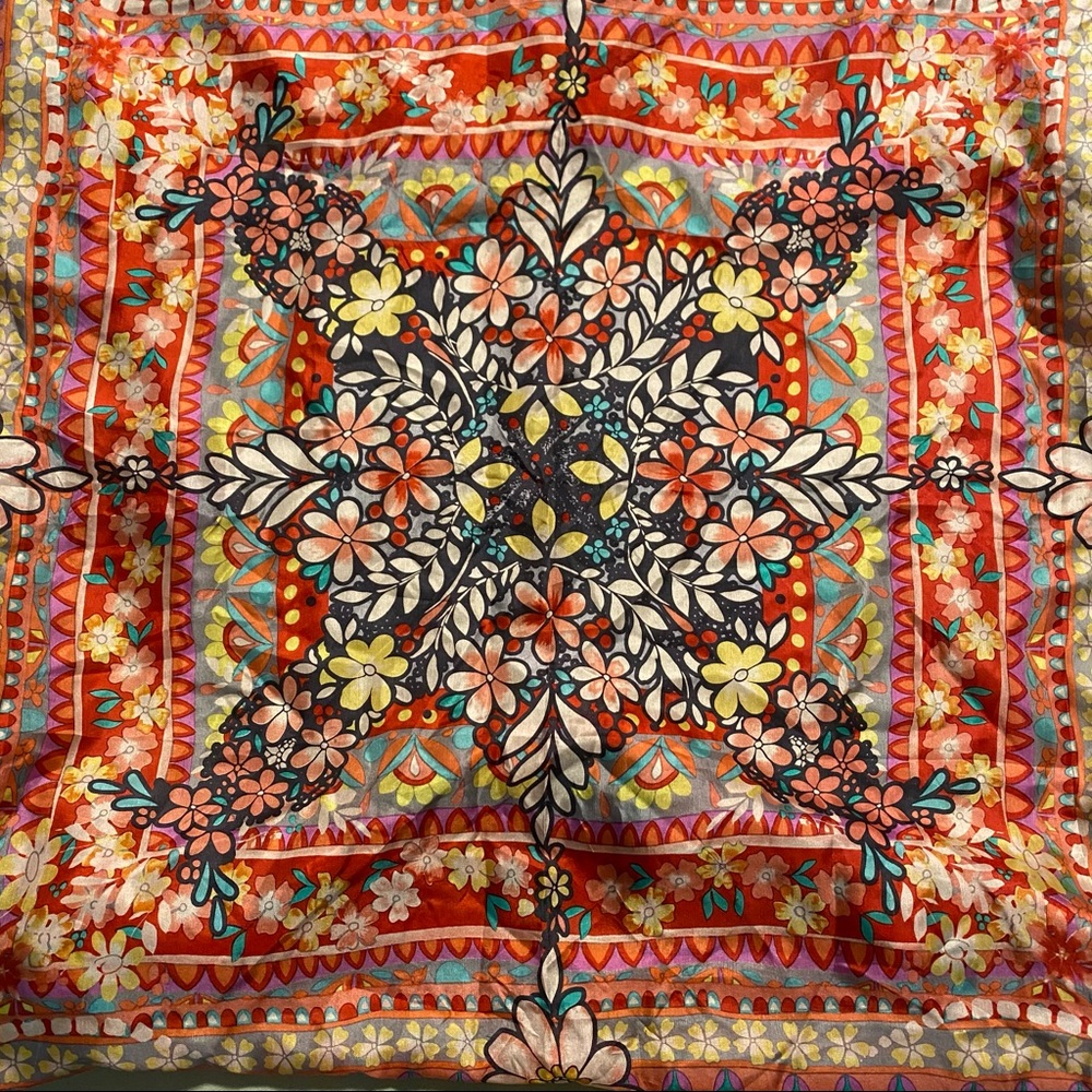 Johnny Was Silk Floral Scarf with Tassels